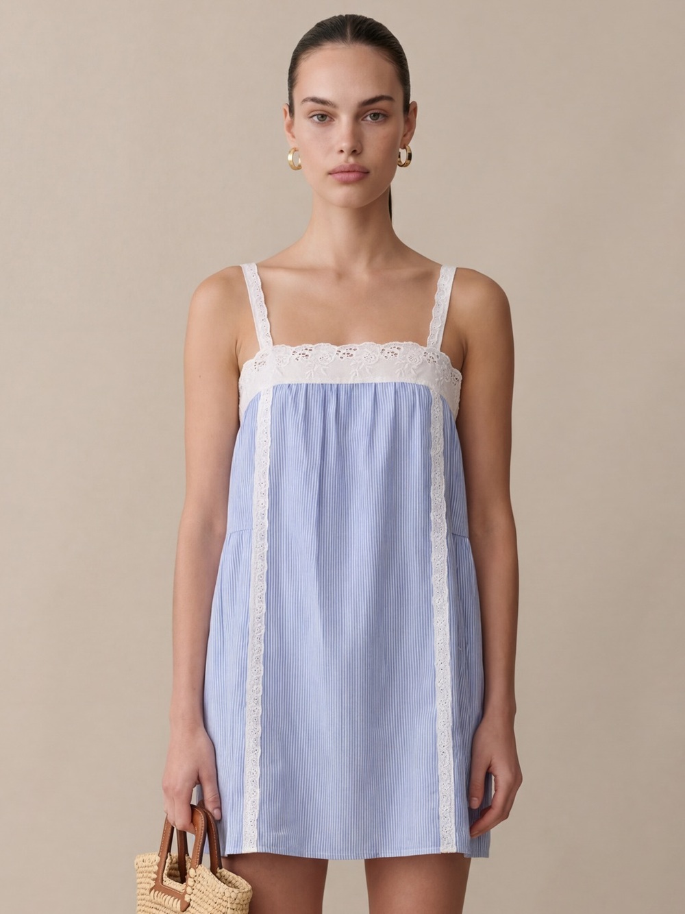 NWT Few Moda Florence Mini Dress size Small S blue stripe lace white